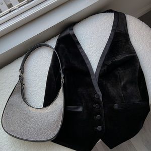 Velvet Button Front Halter Tuxedo Blazer Vest